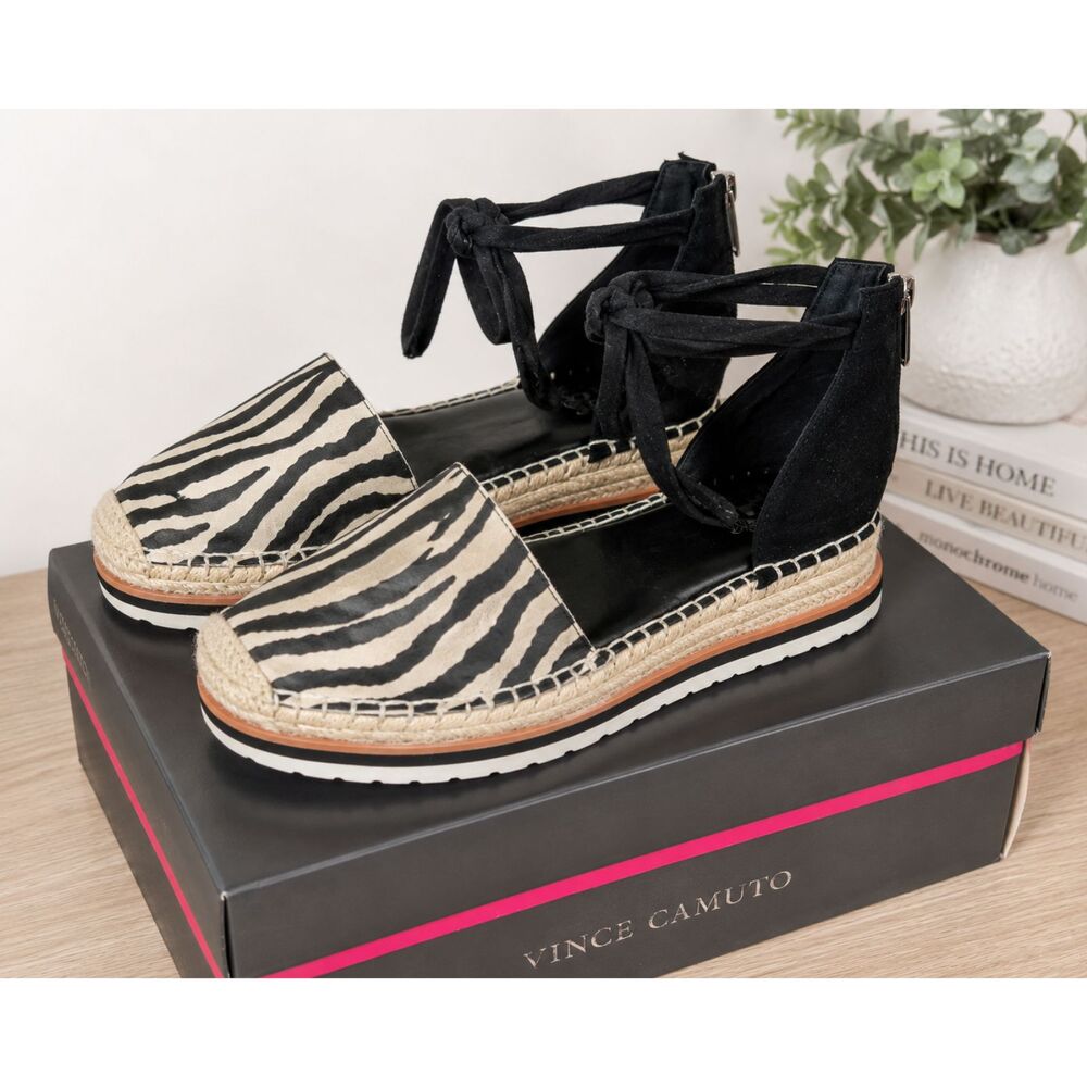 NWT Vince Camuto Binadee Size 7M Zebra Print Leather Suede Espadrille Sandals